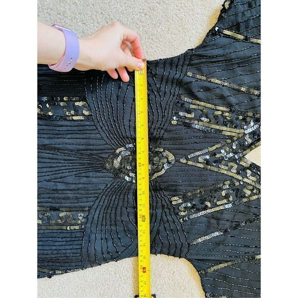 Lillie Rubin Vintage Art Deco Black Silk Beaded Sequined Cocktail Dress Short Sl - Picture 10 of 15